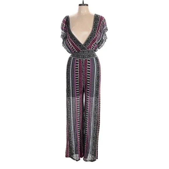 Cecilia Prado Anthro Brazil New Striped Deep-V Jumpsuit Multi‎ Boho Chic Knit M - Picture 4 of 9